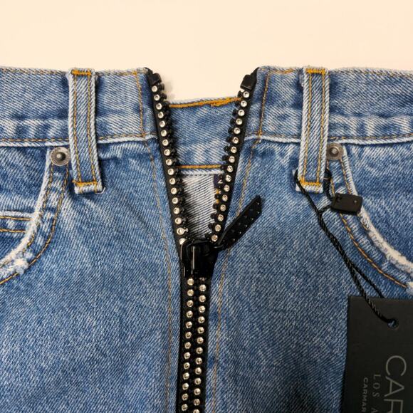 Carmar Beatrice Rhinestone Zipper Distressed Mini Skirt Size 26 - Picture 6 of 12